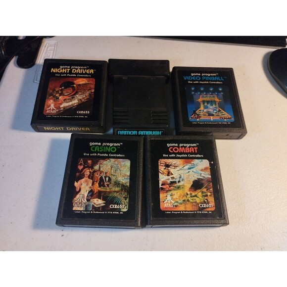 Atari 2600 Lot Of 5 Games - Tested & Work - Night Driver, Armor Ambush, Casino - Picture 1 of 3
